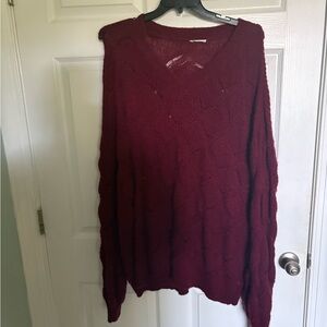 Chic Soul Deep Red V-Neck Sweater